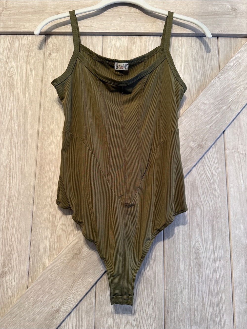 Free People Olive Green Ribbed Bodysuit